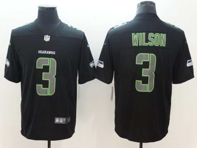 Men Seattle Seahawks 3 Wilson Nike Fashion Impact Black Color Rush Limited NFL Jerseys